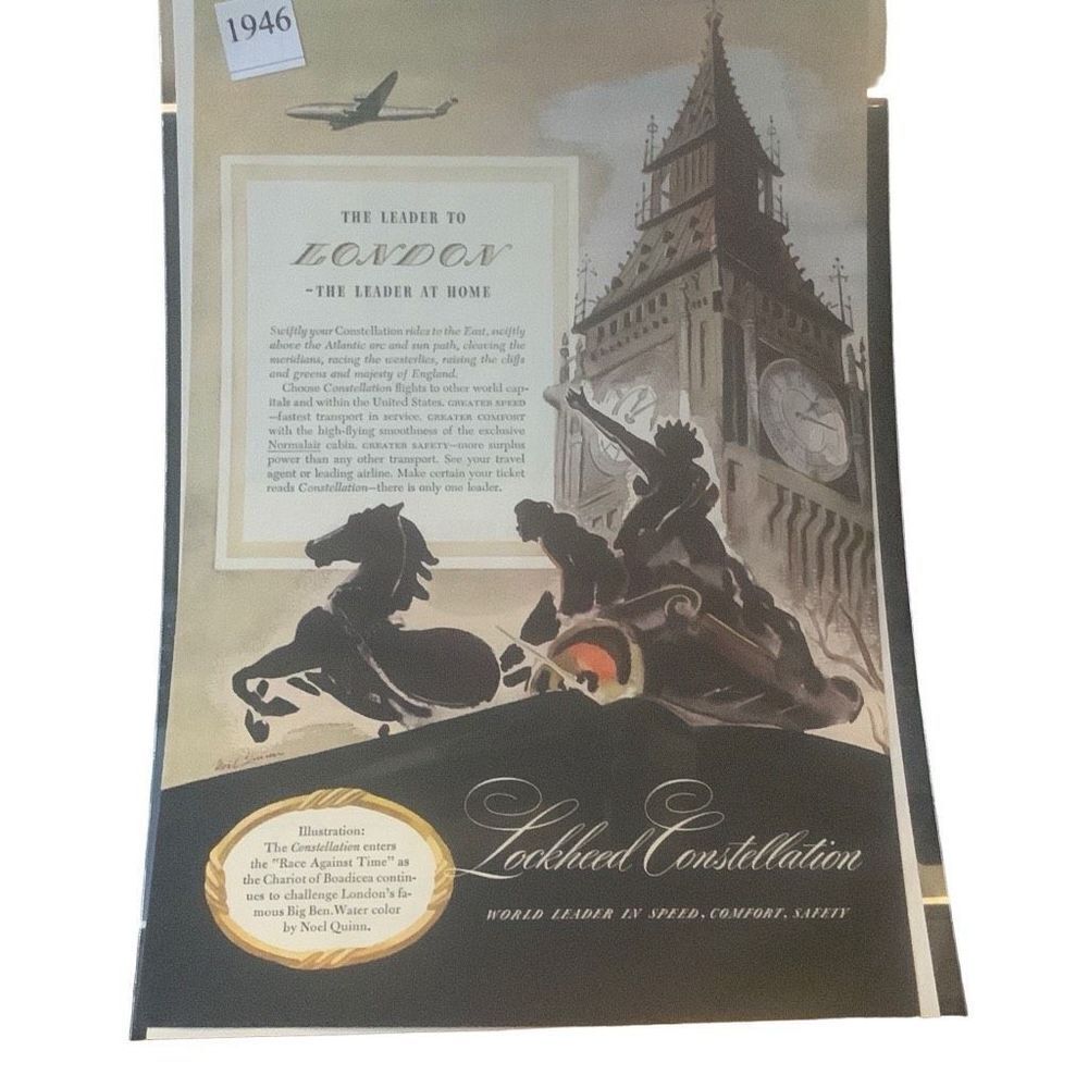 Vintage 1946 Lockheed Constellation Leader to London Ad Advertisement